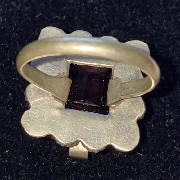 Vintage Sterling Silver Ring With Faceted Square Amethyst Gemstone Size 4.75 - Picture 5 of 9